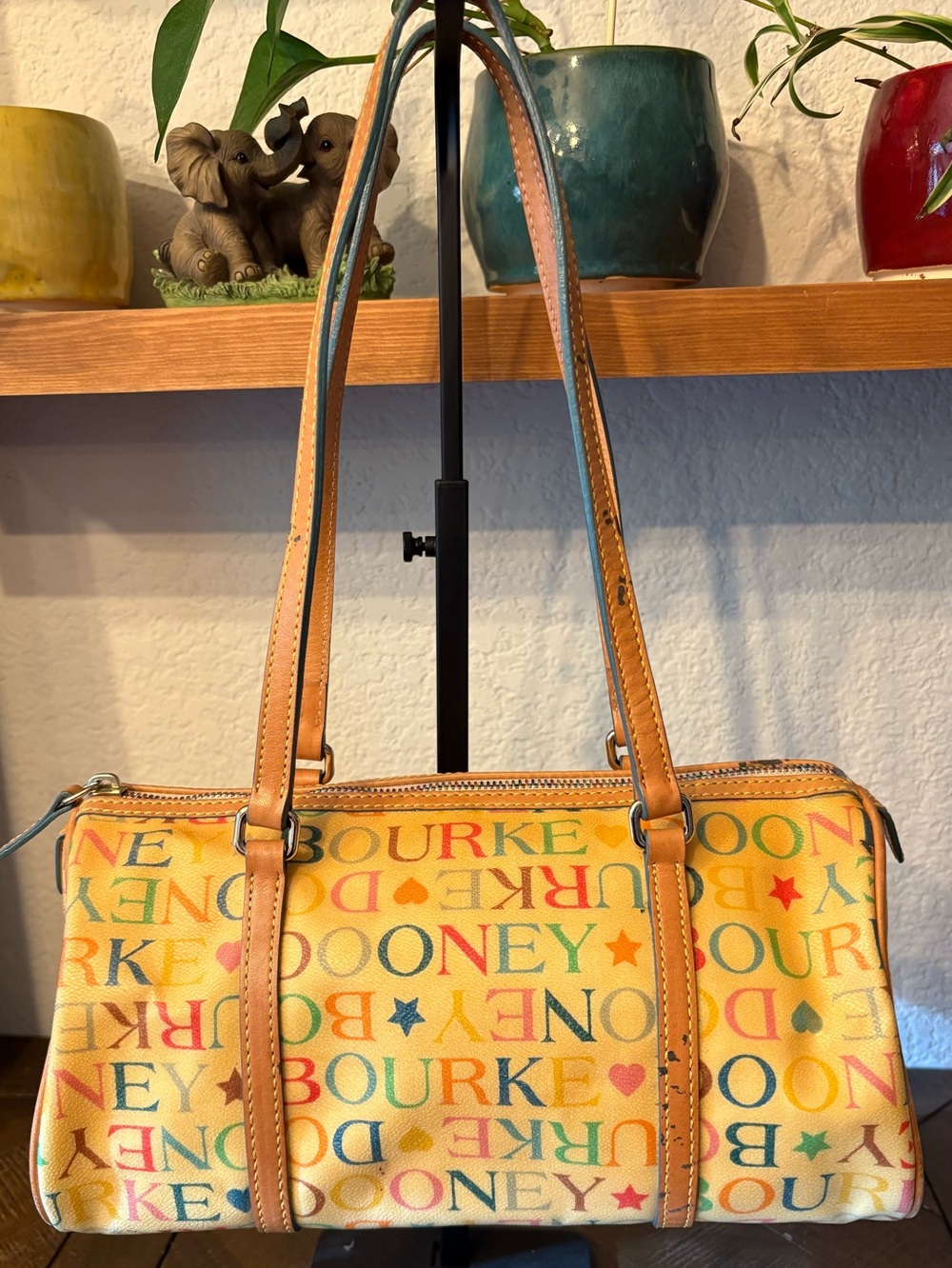 ❤️Dooney & Bourke Multicolor Monogram Barrel Bag Y2K Rare Hearts Stars Satchel